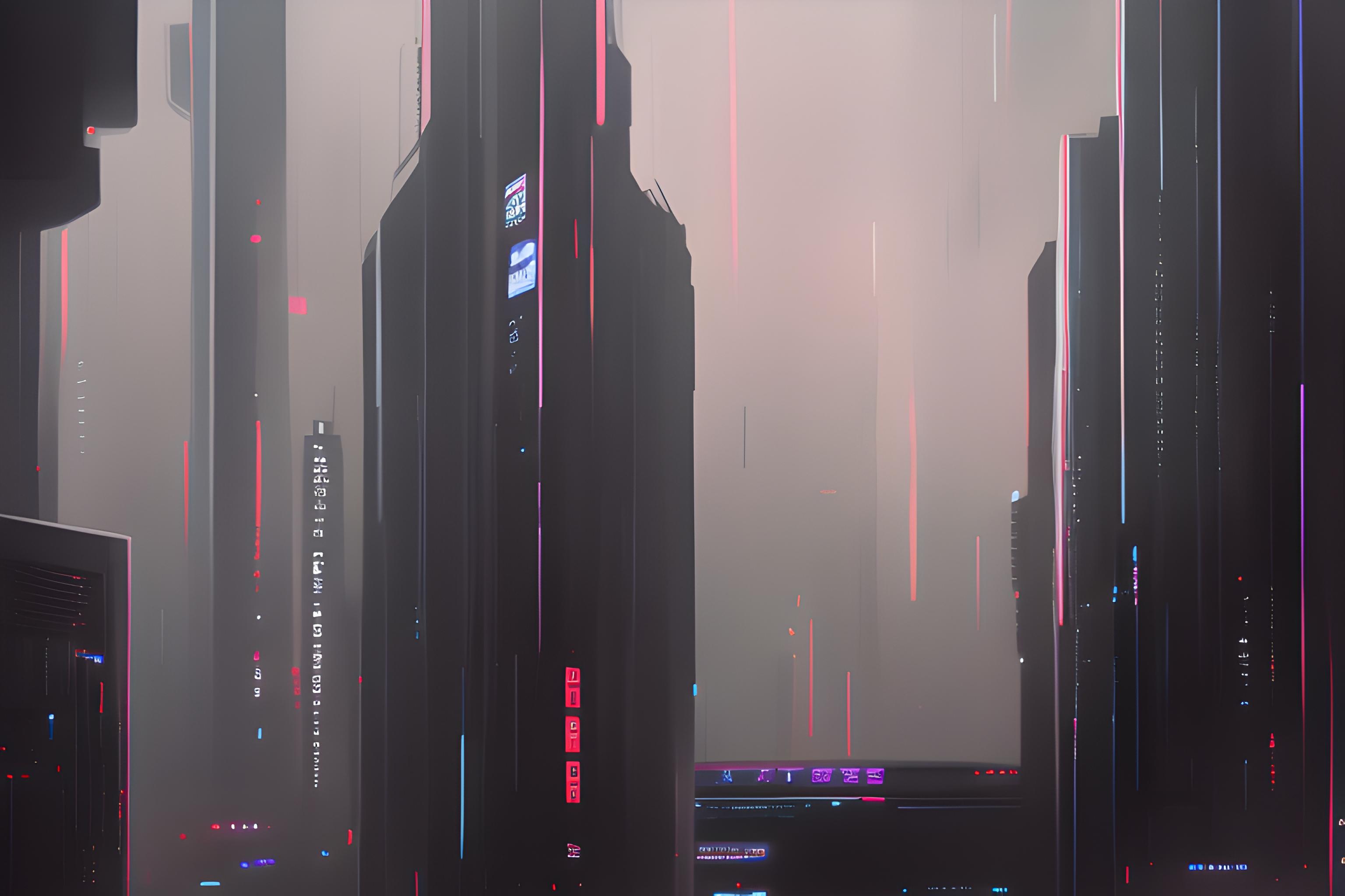 ghost in the shell inspired city scape, overcast, raining, 